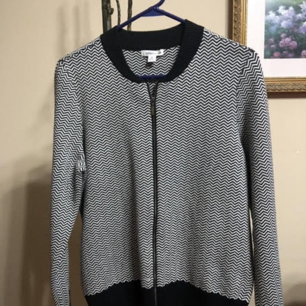 Croft&Barrow Black Knit Zip Up Jacket Sz M
